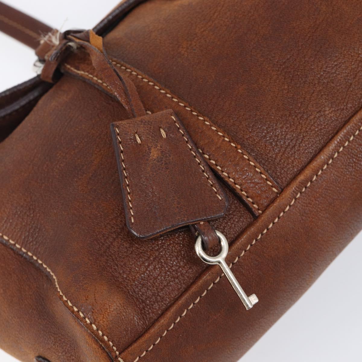 PRADA Hand Bag Leather Brown Silver Auth 203889V