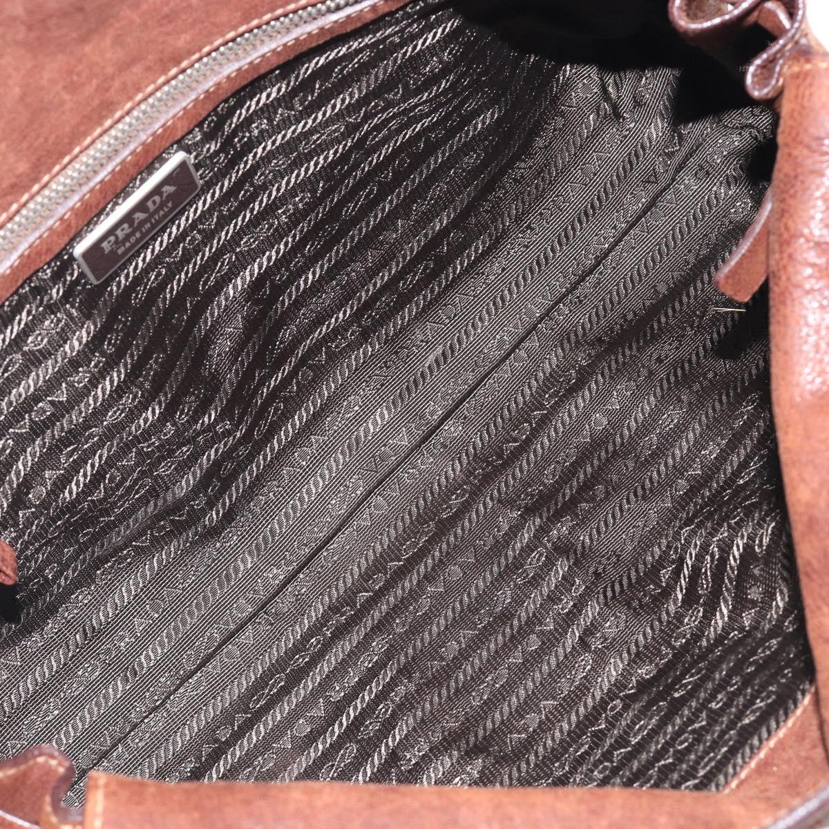 PRADA Hand Bag Leather Brown Silver Auth 203889V