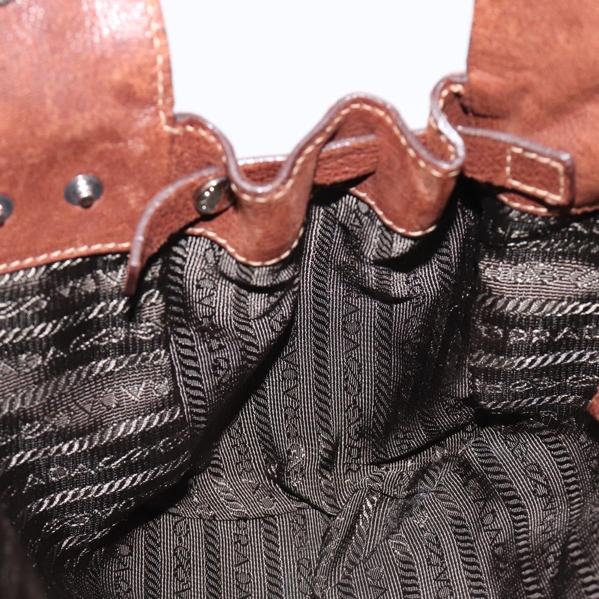 PRADA Hand Bag Leather Brown Silver Auth 203889V