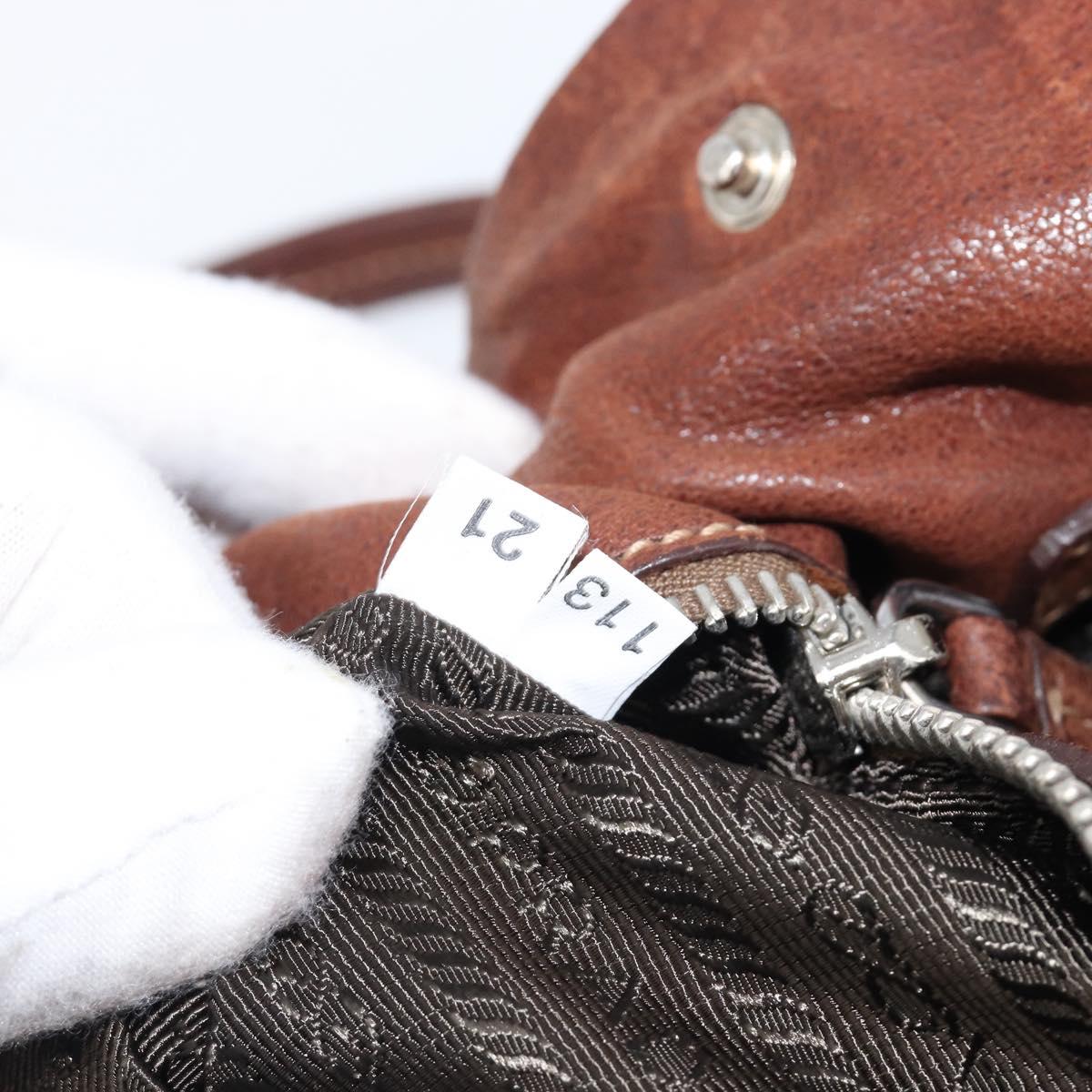PRADA Hand Bag Leather Brown Silver Auth 203889V