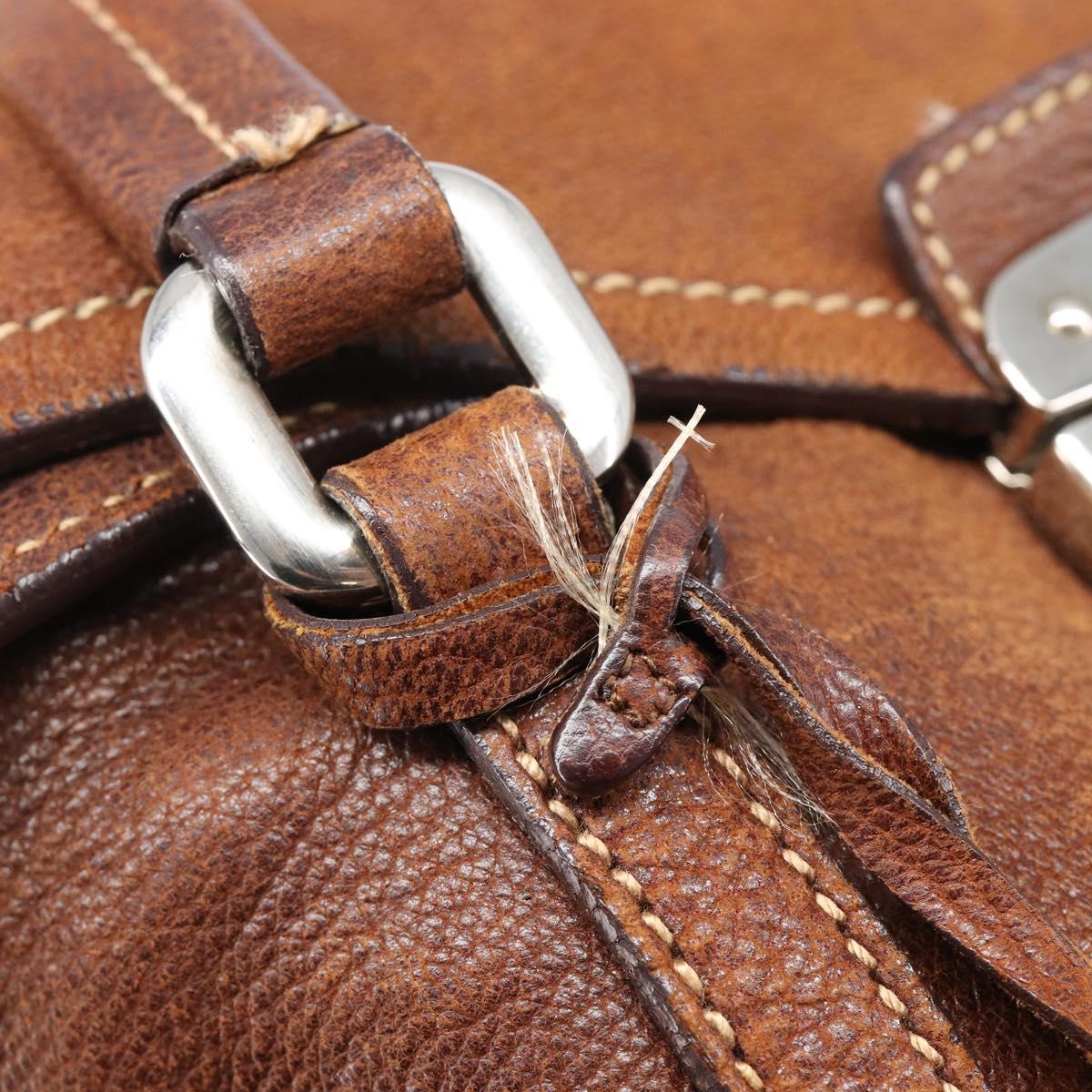 PRADA Hand Bag Leather Brown Silver Auth 203889V