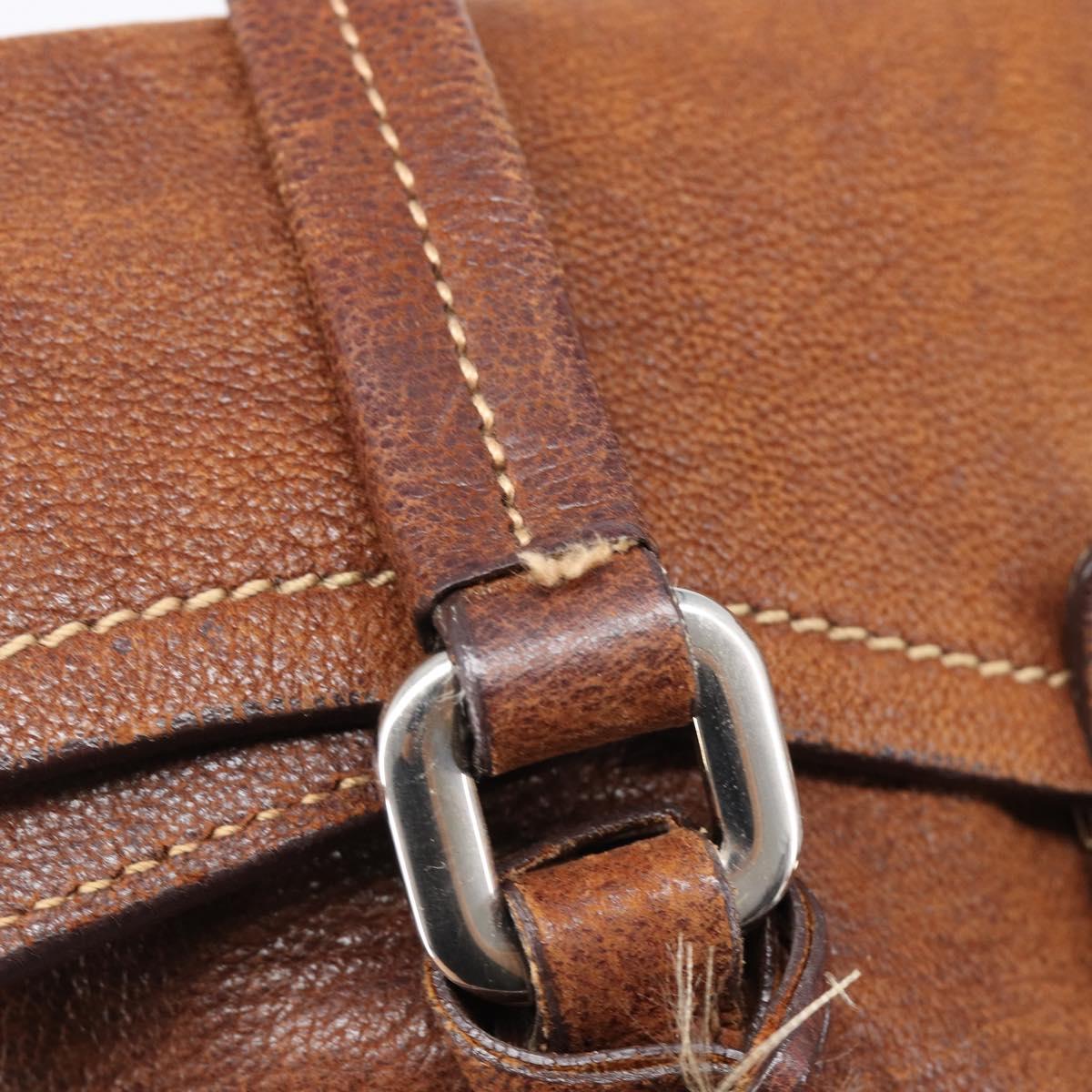 PRADA Hand Bag Leather Brown Silver Auth 203889V