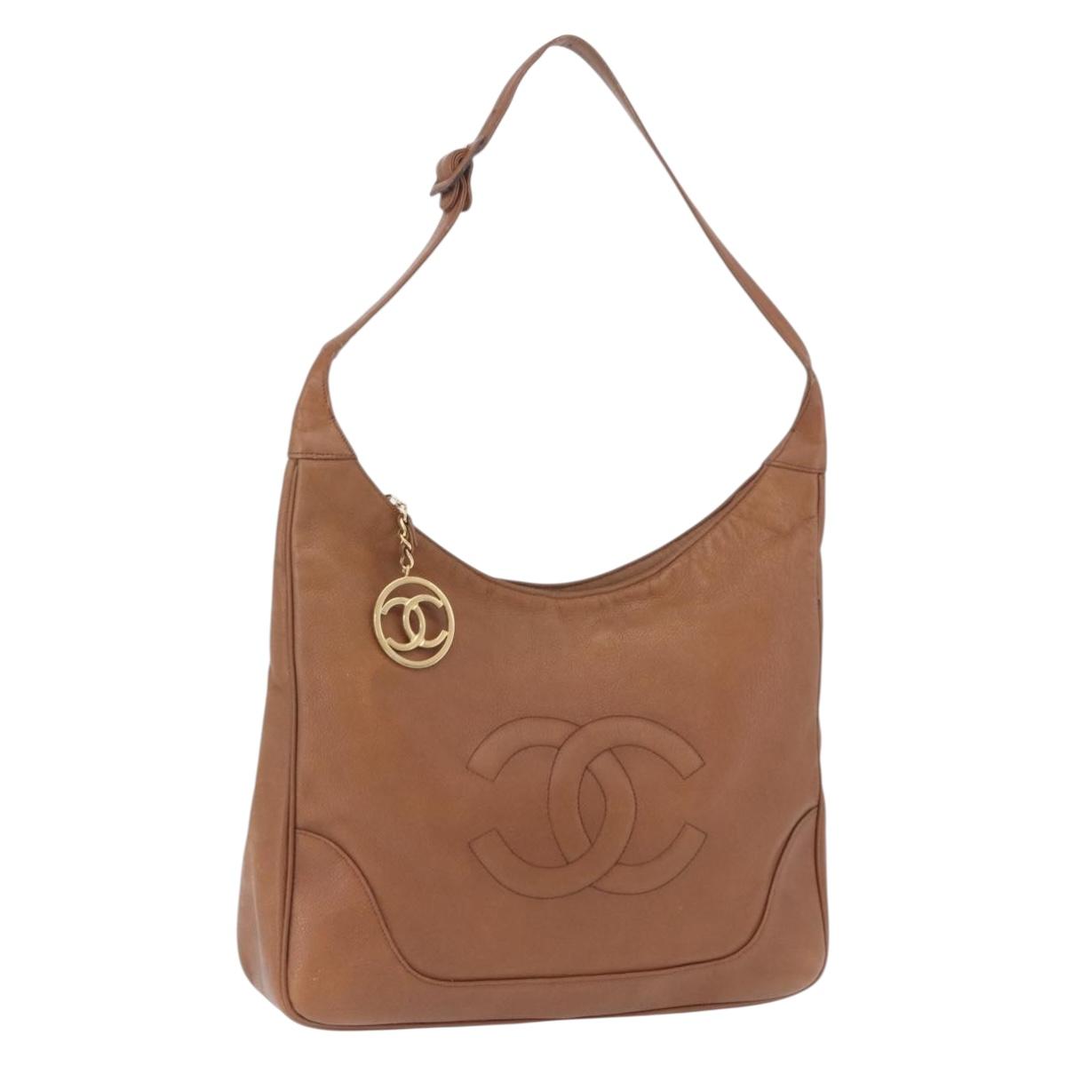 CHANEL Shoulder Bag Caviar Skin Brown Gold CC Auth 203890
