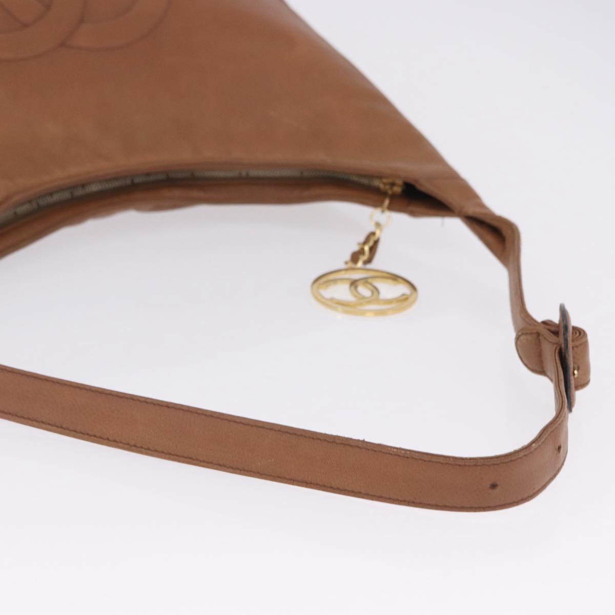 CHANEL Shoulder Bag Caviar Skin Brown Gold CC Auth 203890