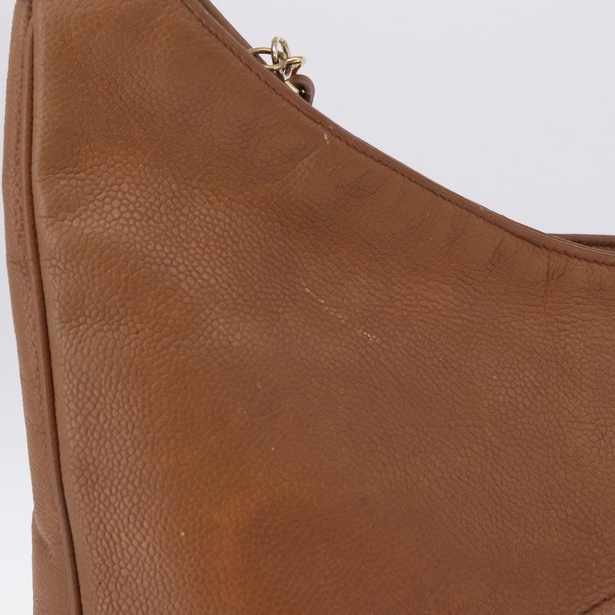 CHANEL Shoulder Bag Caviar Skin Brown Gold CC Auth 203890
