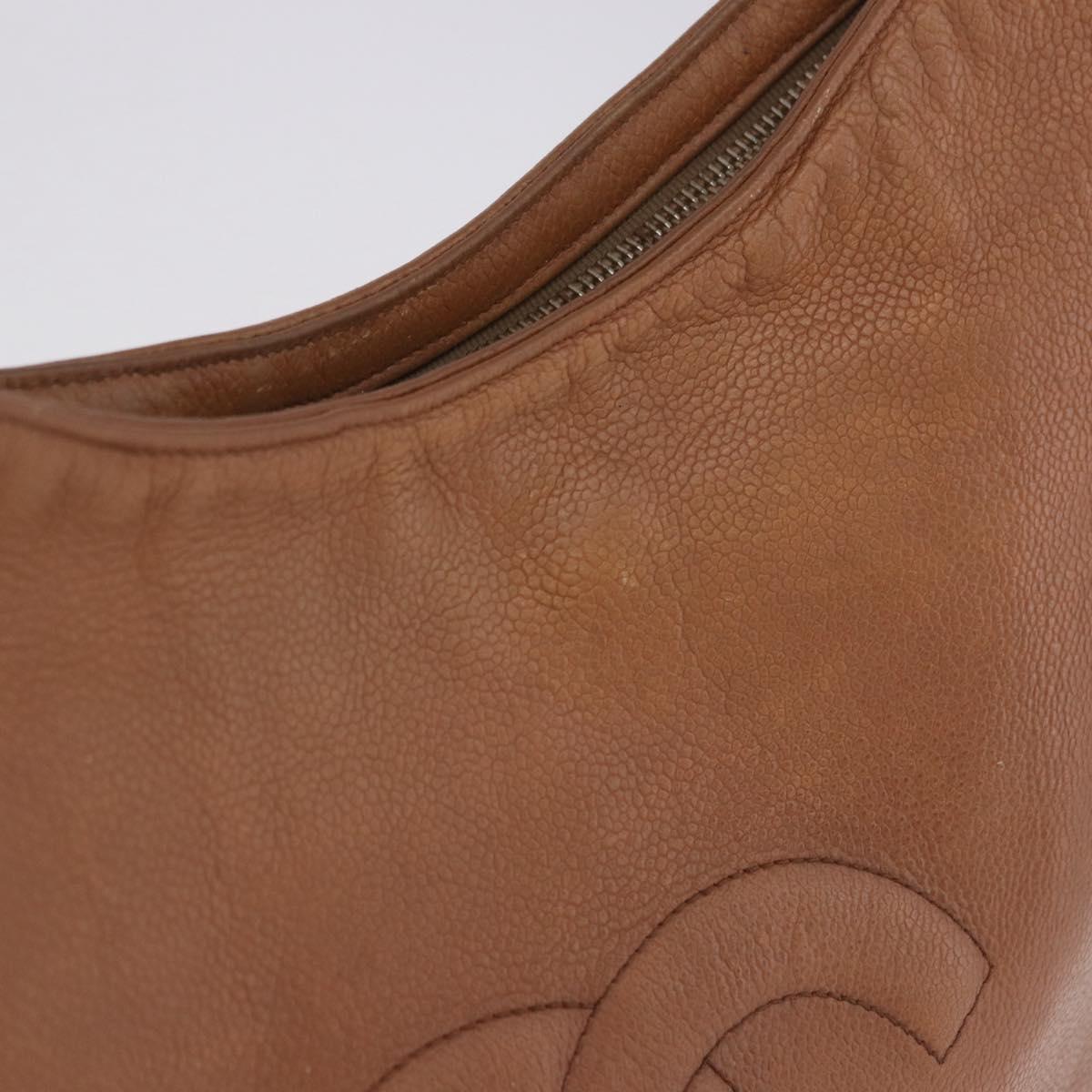 CHANEL Shoulder Bag Caviar Skin Brown Gold CC Auth 203890