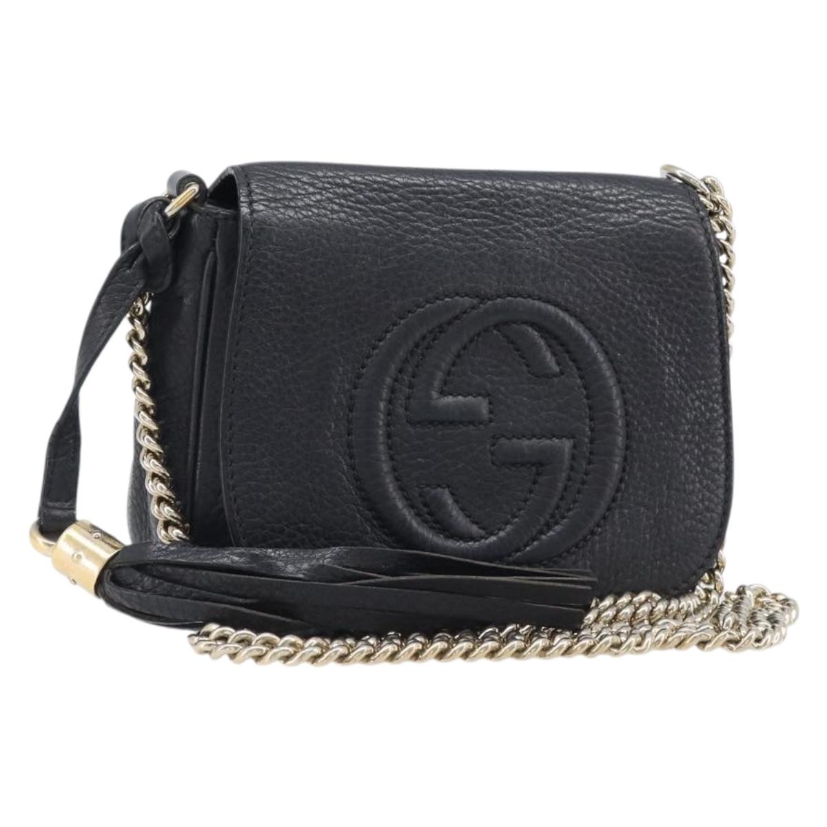 GUCCI Soho Chain Shoulder Bag Leather Black Gold 323190 Auth 203892A