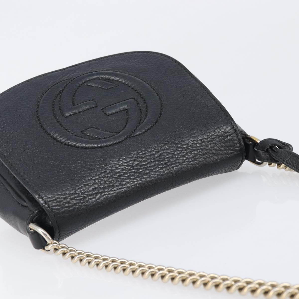 GUCCI Soho Chain Shoulder Bag Leather Black Gold 323190 Auth 203892A