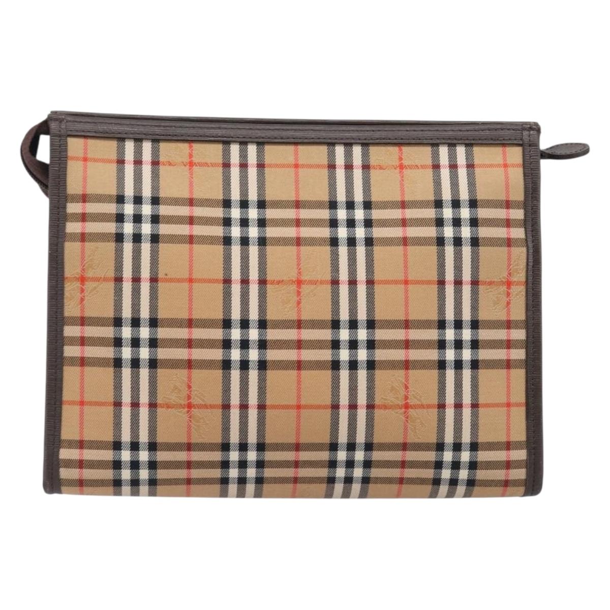 Burberrys Nova Check Clutch Bag Canvas Beige Gold Auth 203893A