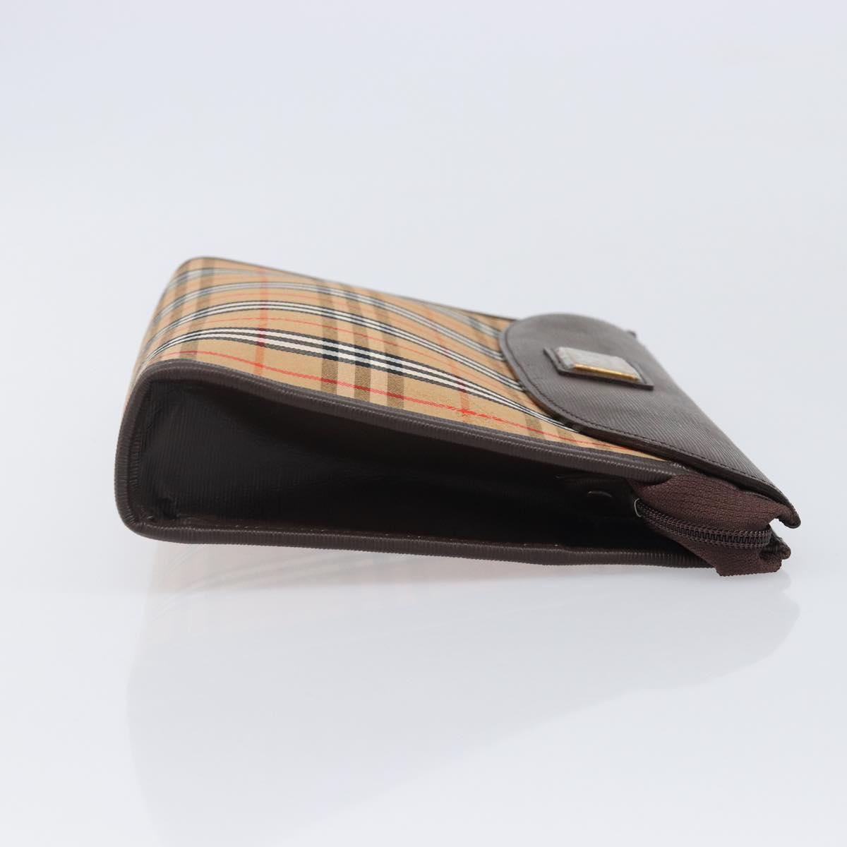 Burberrys Nova Check Clutch Bag Canvas Beige Gold Auth 203893A