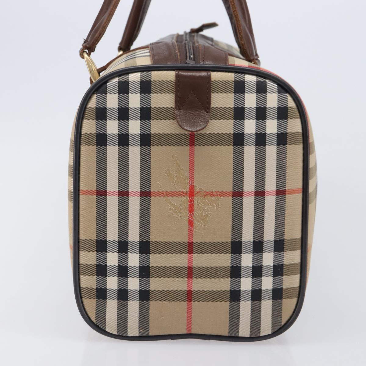 Burberrys Nova Check Boston Bag Canvas Beige Gold Auth 203894V