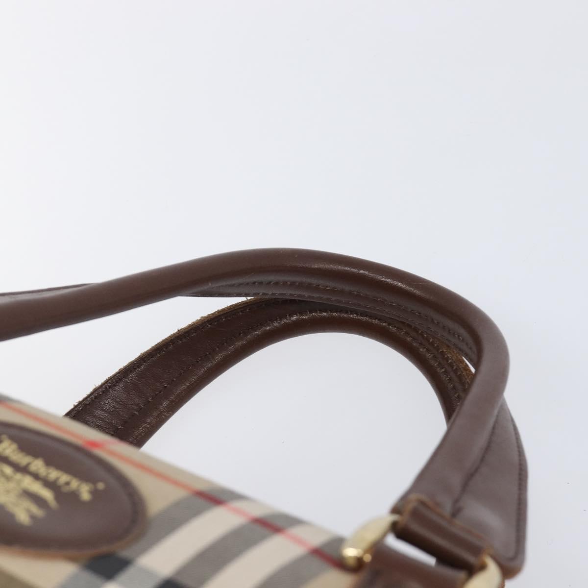 Burberrys Nova Check Boston Bag Canvas Beige Gold Auth 203894V