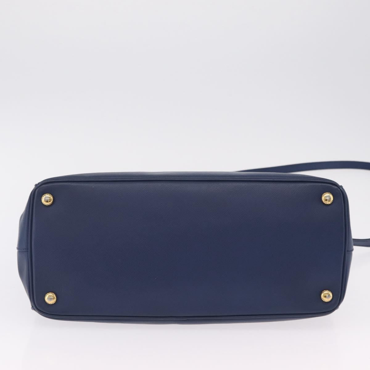 PRADA Galleria Hand Bag Saffiano 2way Blue Gold Auth 203895A