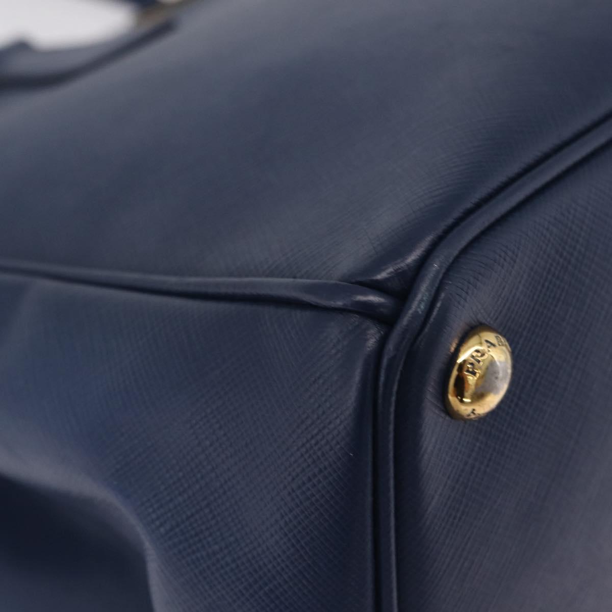 PRADA Galleria Hand Bag Saffiano 2way Blue Gold Auth 203895A
