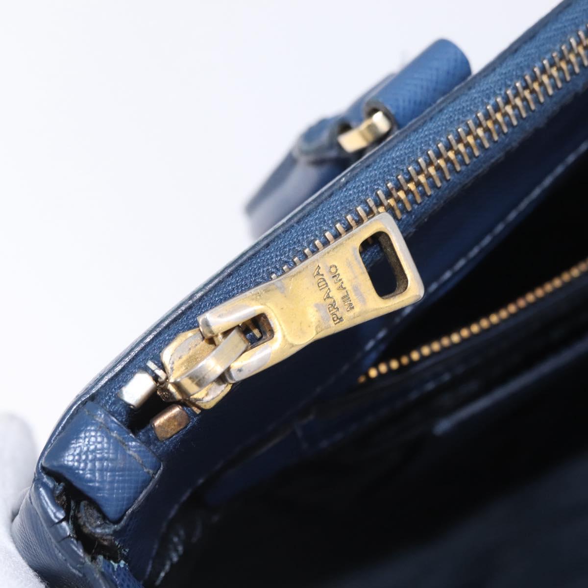 PRADA Galleria Hand Bag Saffiano 2way Blue Gold Auth 203895A