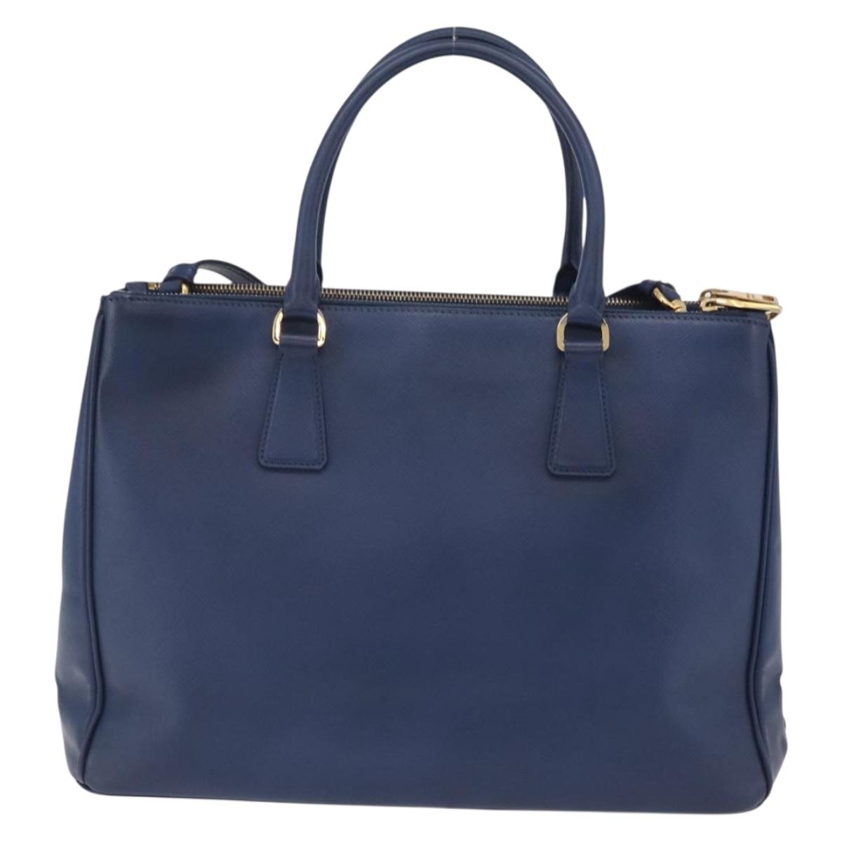 PRADA Galleria Hand Bag Saffiano 2way Blue Gold Auth 203895A