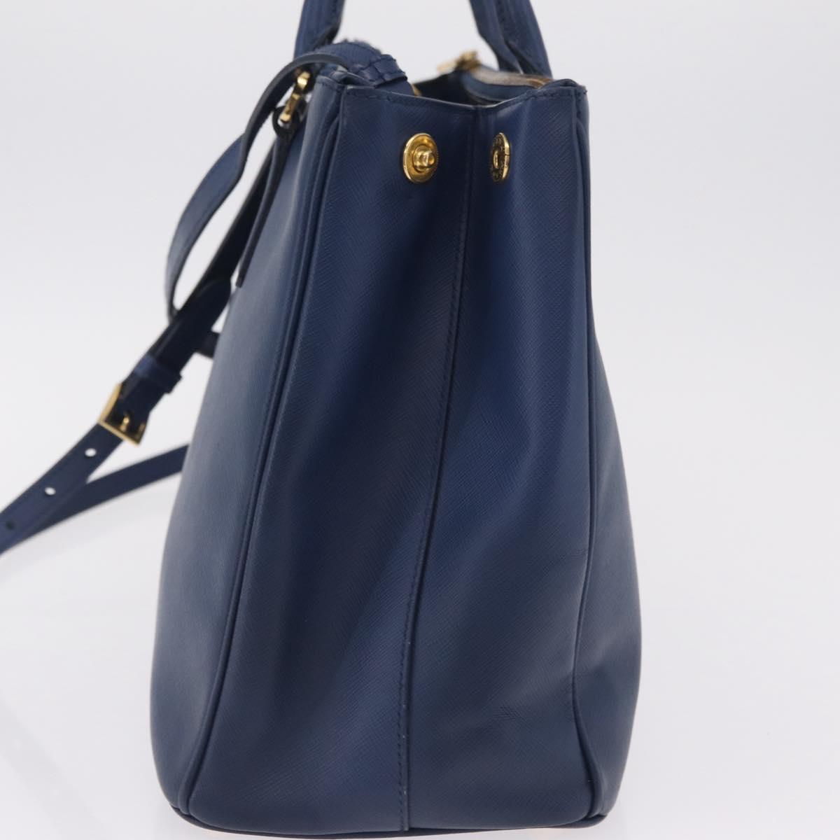 PRADA Galleria Hand Bag Saffiano 2way Blue Gold Auth 203895A