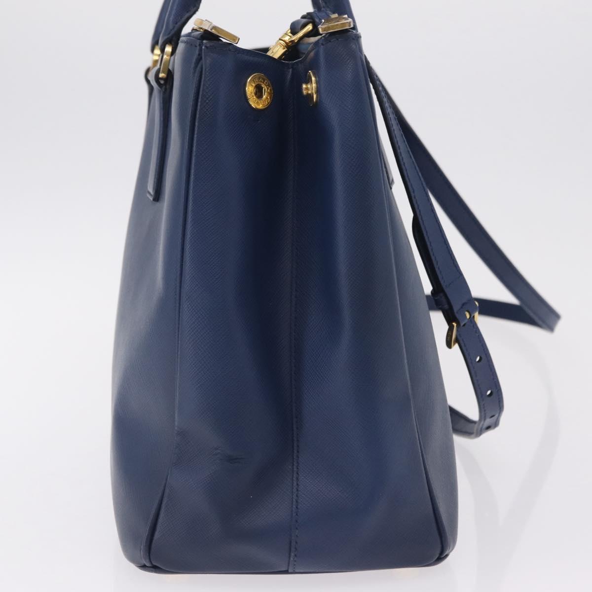 PRADA Galleria Hand Bag Saffiano 2way Blue Gold Auth 203895A