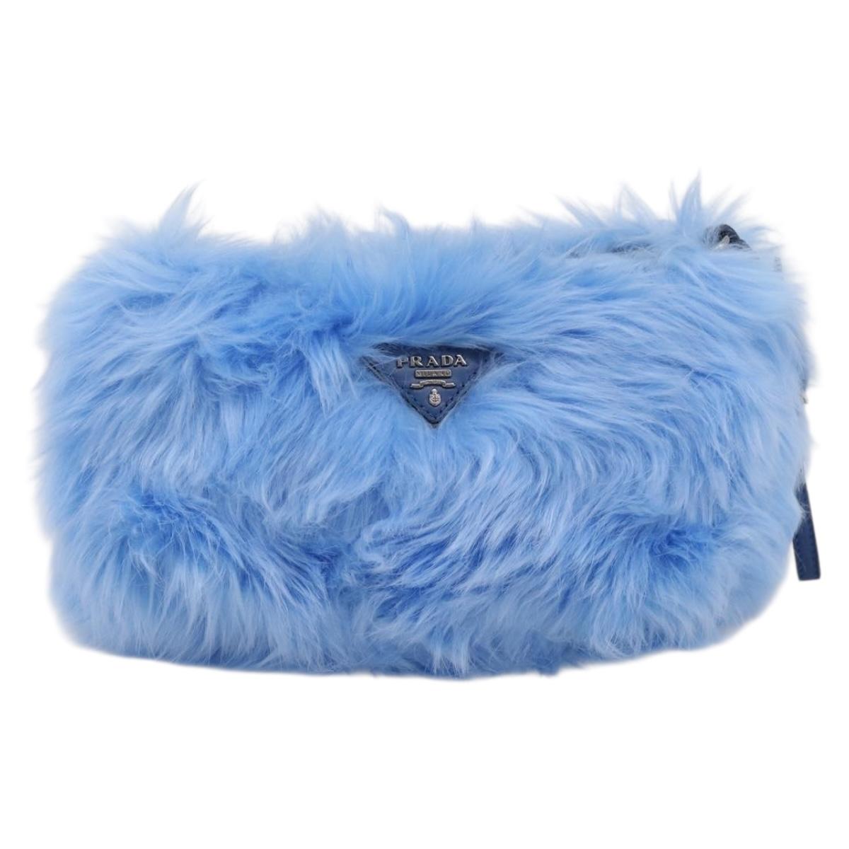 PRADA Clutch Bag Polyester Blue Silver Auth 203896V
