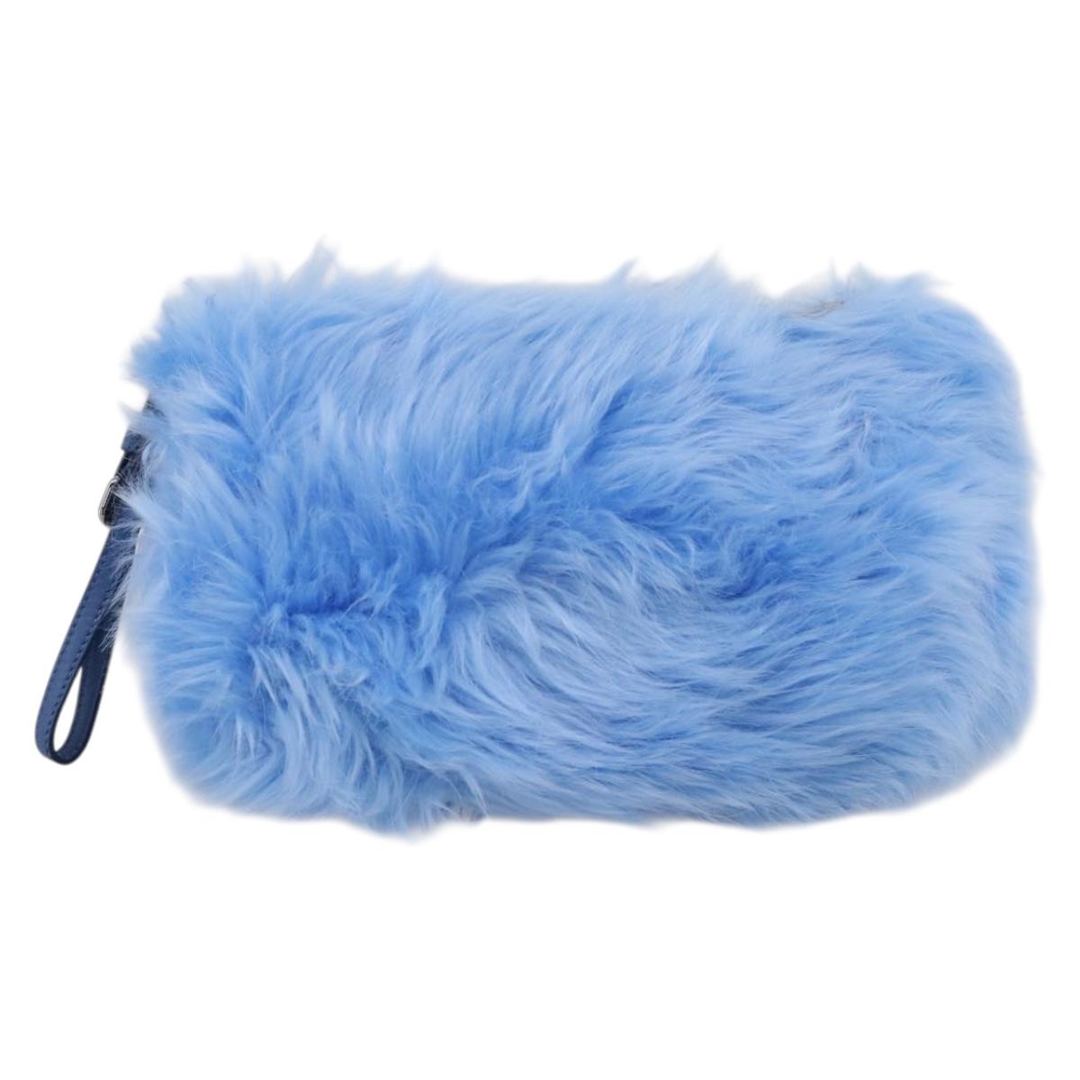 PRADA Clutch Bag Polyester Blue Silver Auth 203896V
