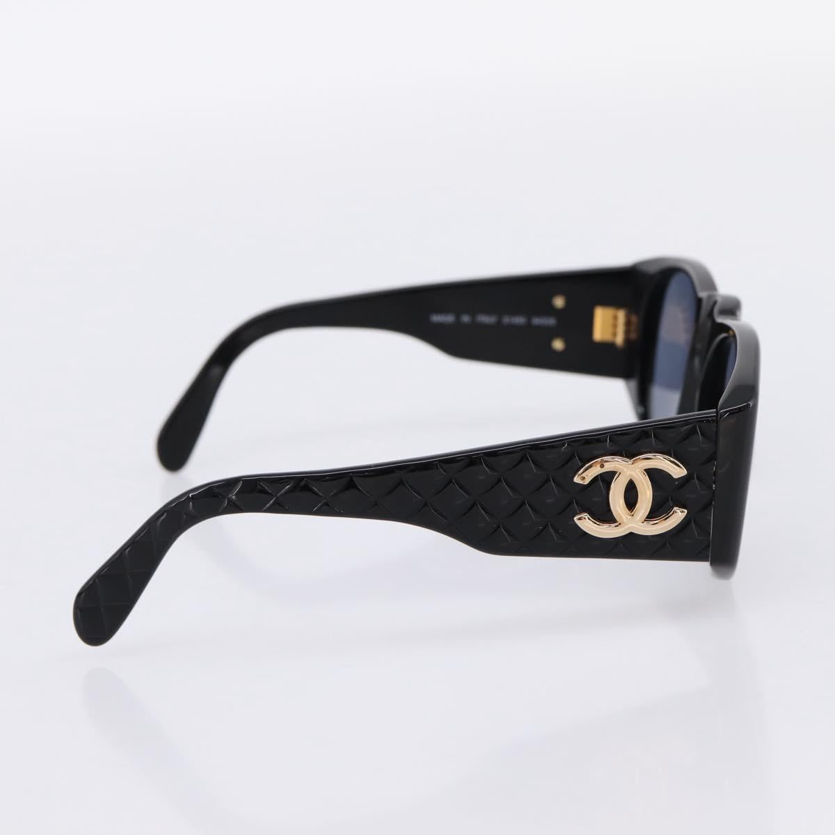 CHANEL Matelasse Sunglasses plastic Black CC Auth 203910