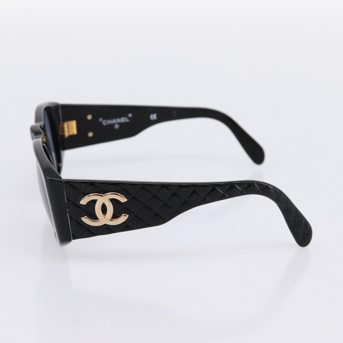 CHANEL Matelasse Sunglasses plastic Black CC Auth 203910