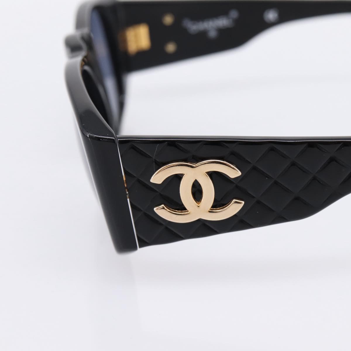 CHANEL Matelasse Sunglasses plastic Black CC Auth 203910