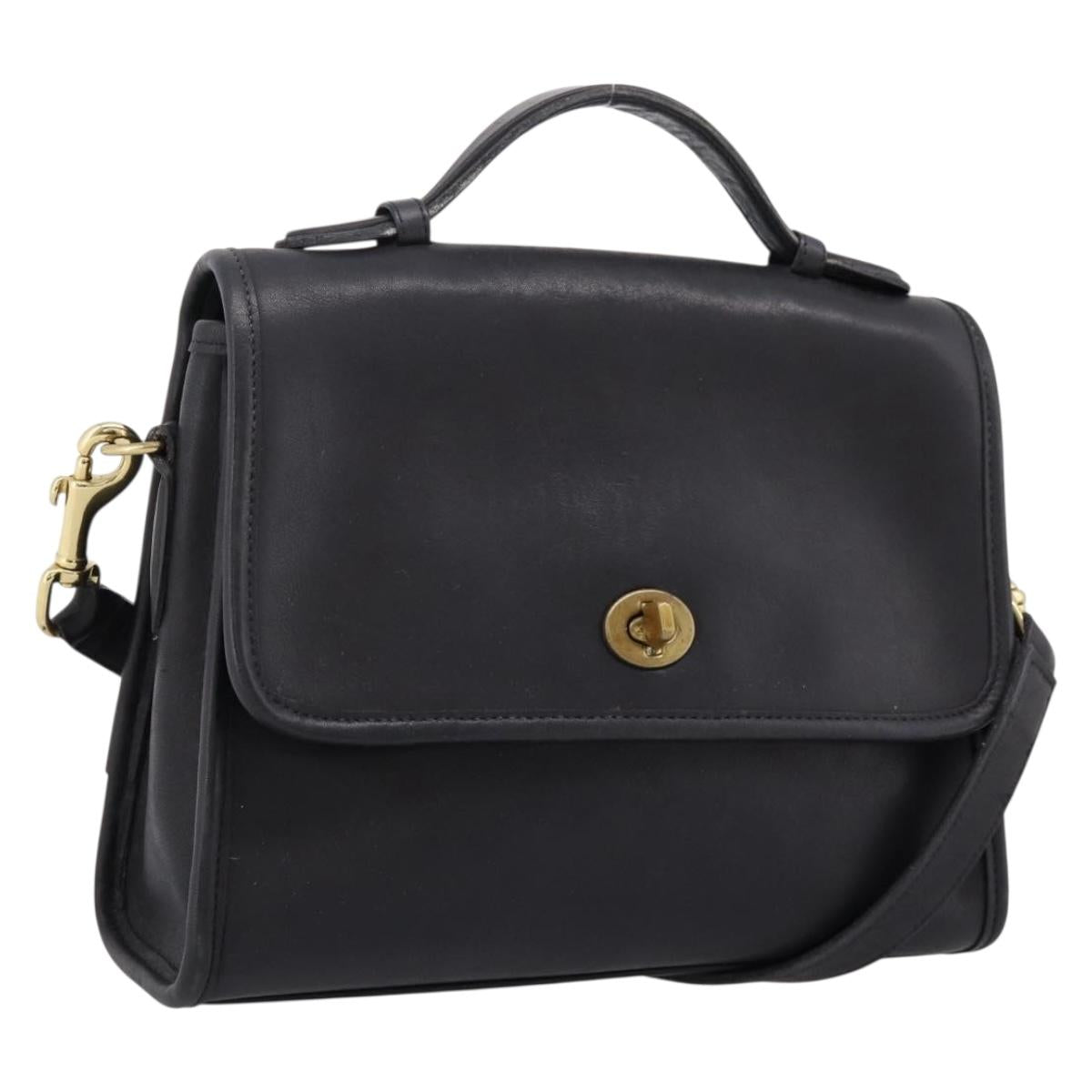 Coach Hand Bag Leather 2way Black Gold Auth 203933