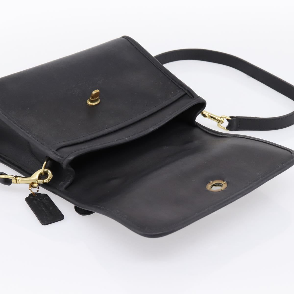 Coach Hand Bag Leather 2way Black Gold Auth 203933