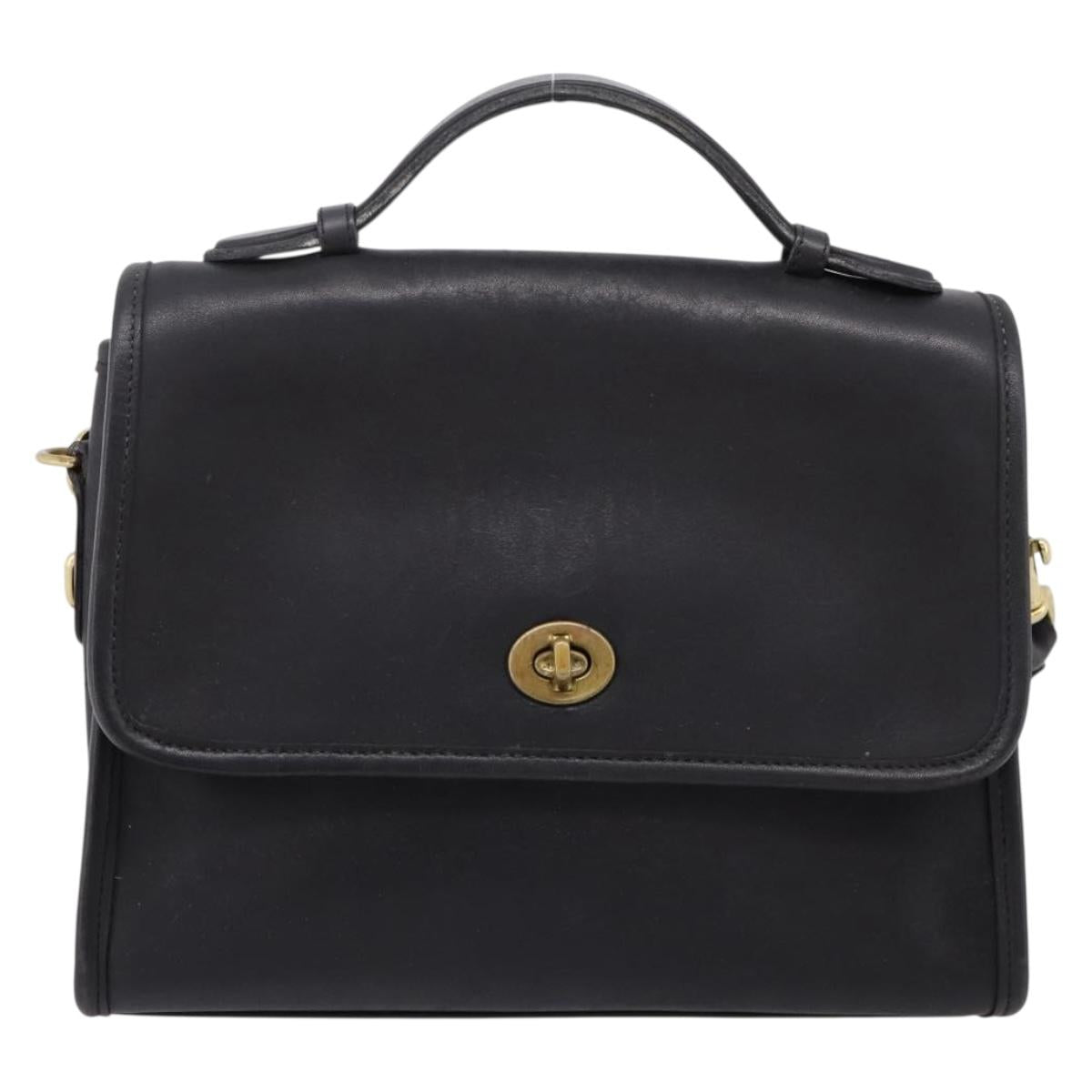 Coach Hand Bag Leather 2way Black Gold Auth 203933