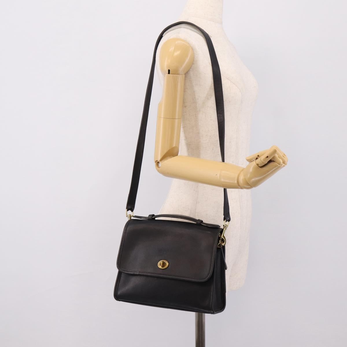 Coach Hand Bag Leather 2way Black Gold Auth 203933