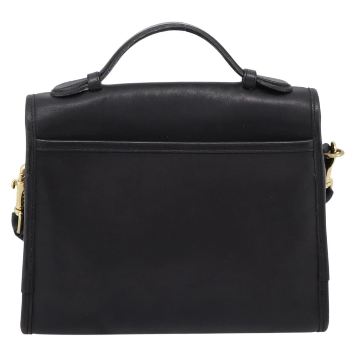 Coach Hand Bag Leather 2way Black Gold Auth 203933