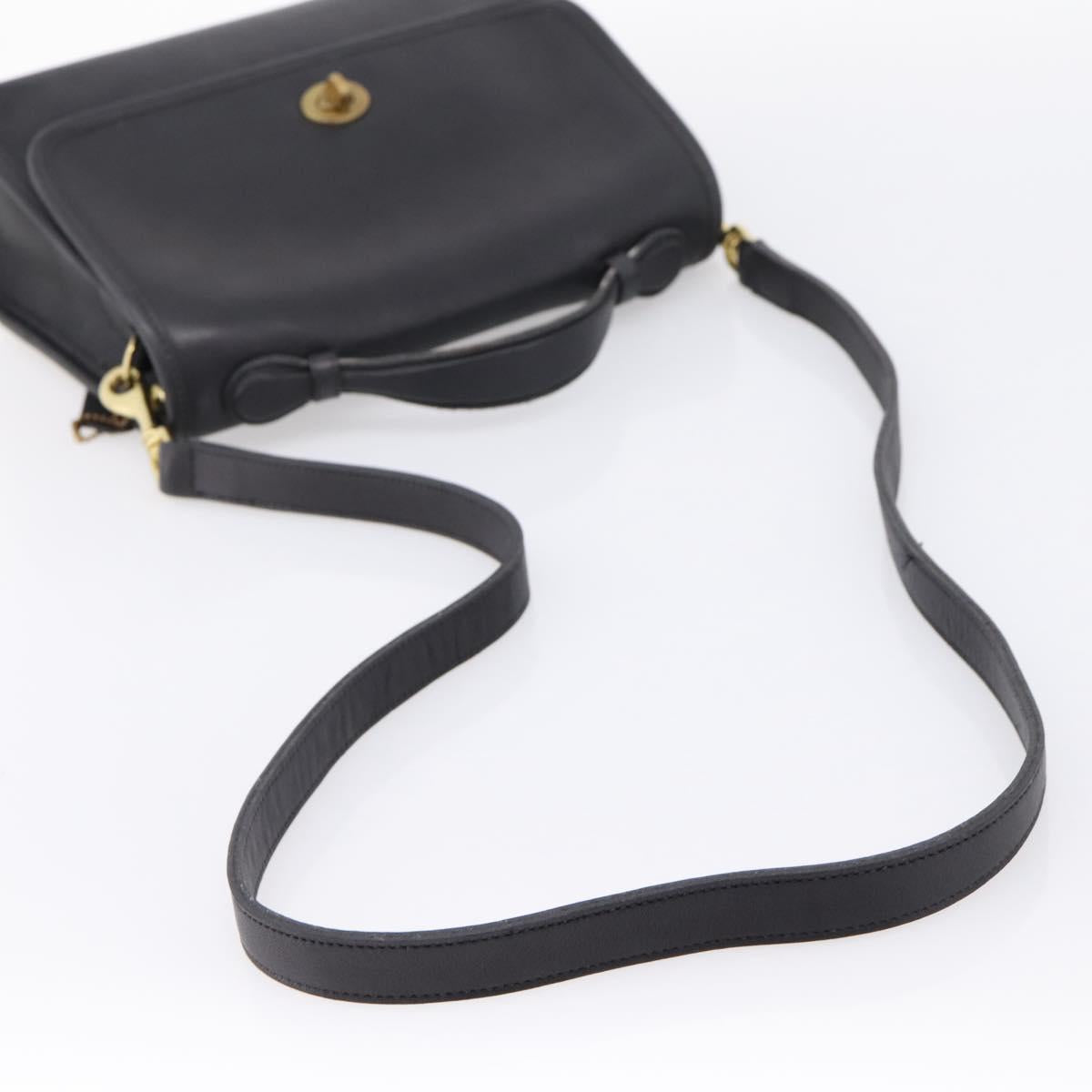 Coach Hand Bag Leather 2way Black Gold Auth 203933