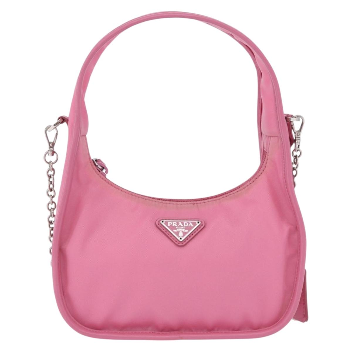 PRADA Hand Bag Nylon Pink Silver Auth 204035V