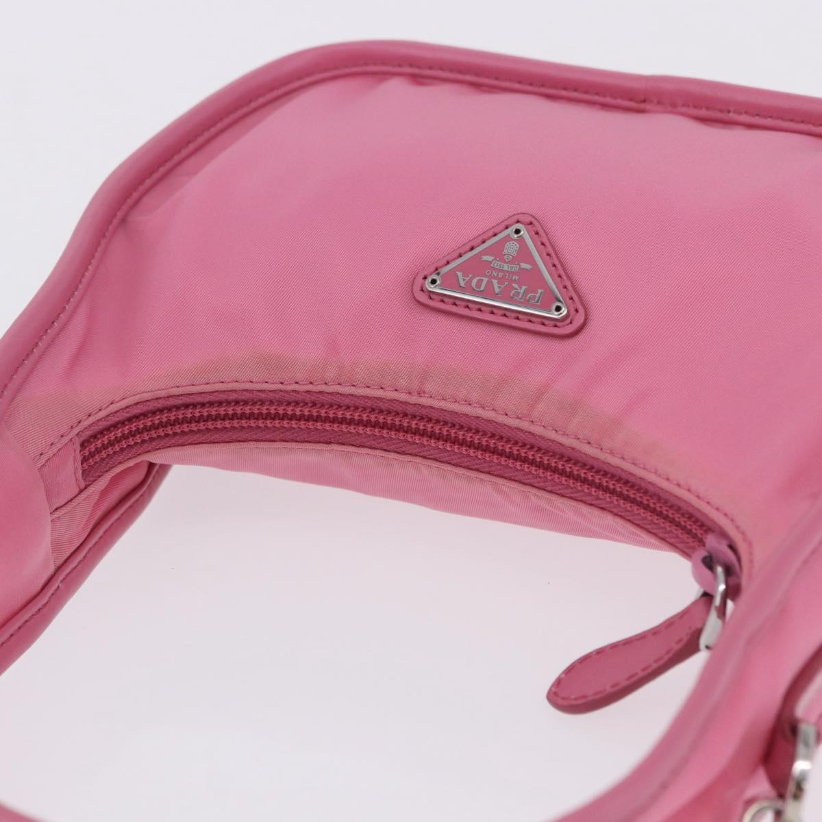 PRADA Hand Bag Nylon Pink Silver Auth 204035V