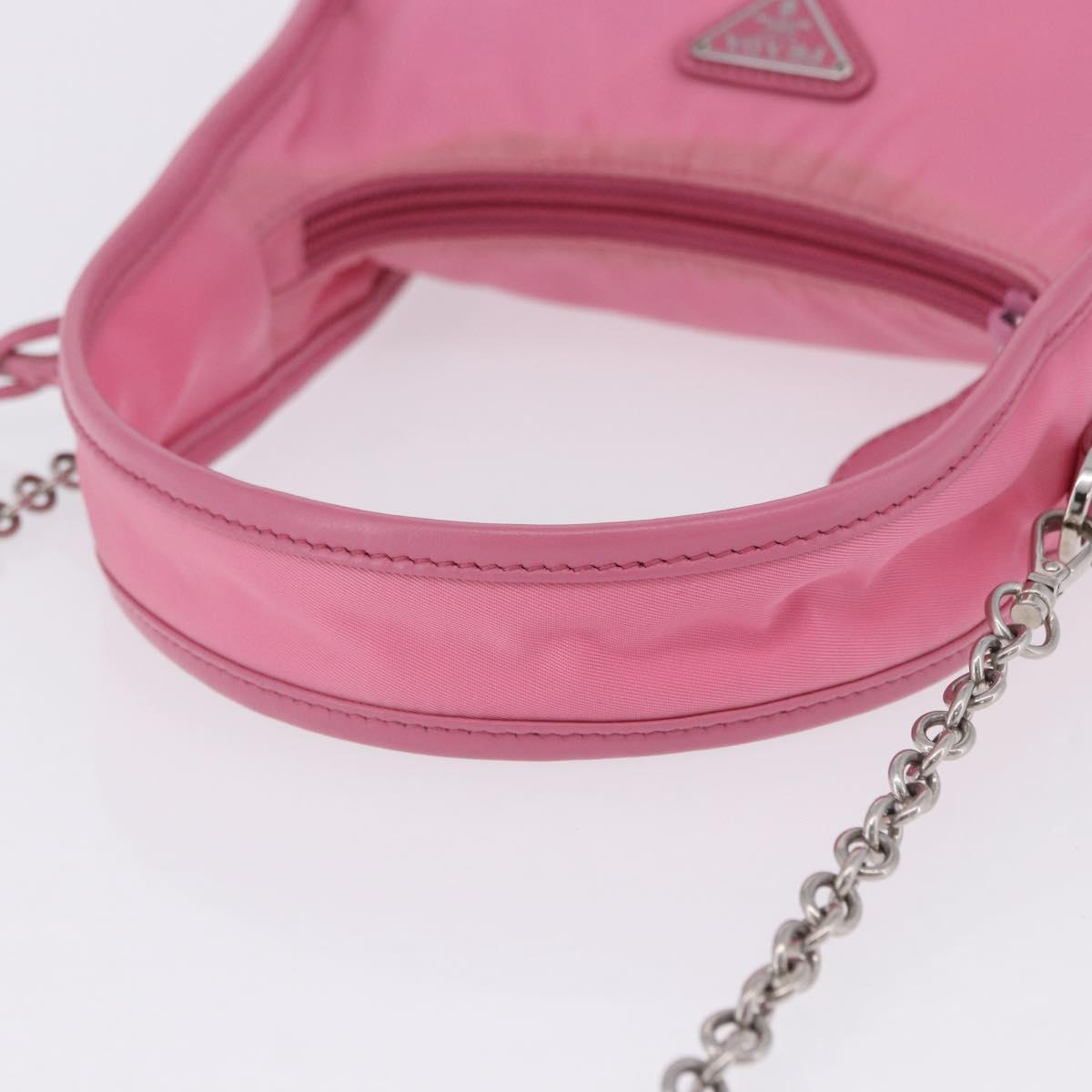 PRADA Hand Bag Nylon Pink Silver Auth 204035V