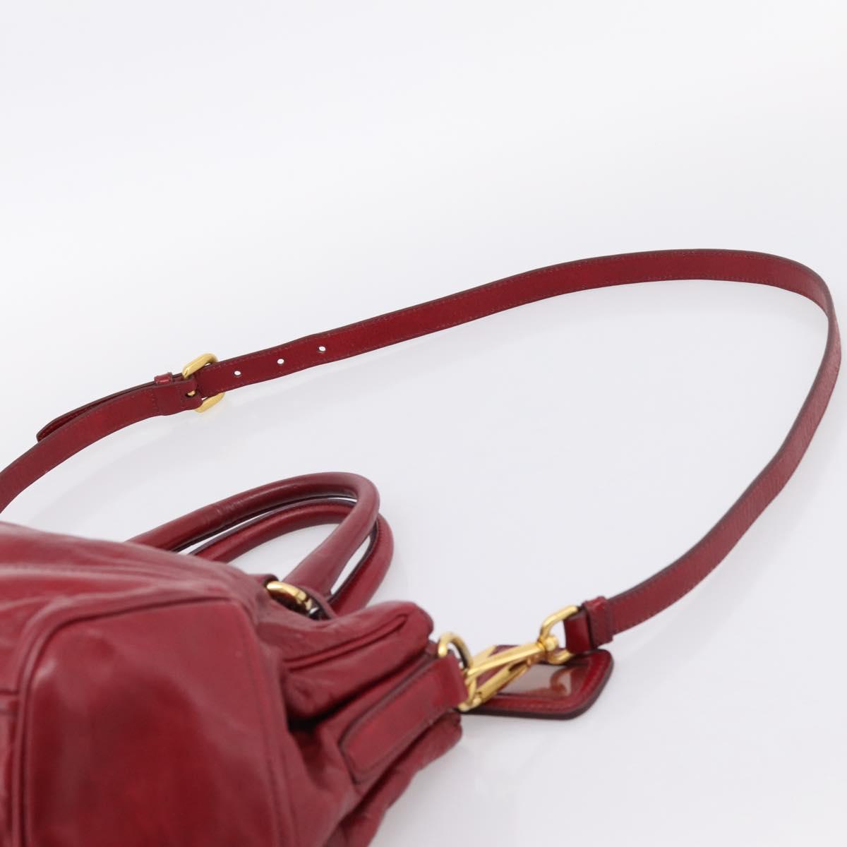 PRADA Hand Bag Vitter Shine 2way Red Gold Auth 204038
