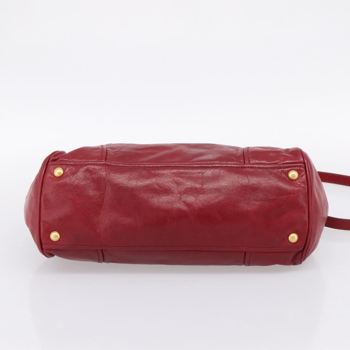 PRADA Hand Bag Vitter Shine 2way Red Gold Auth 204038