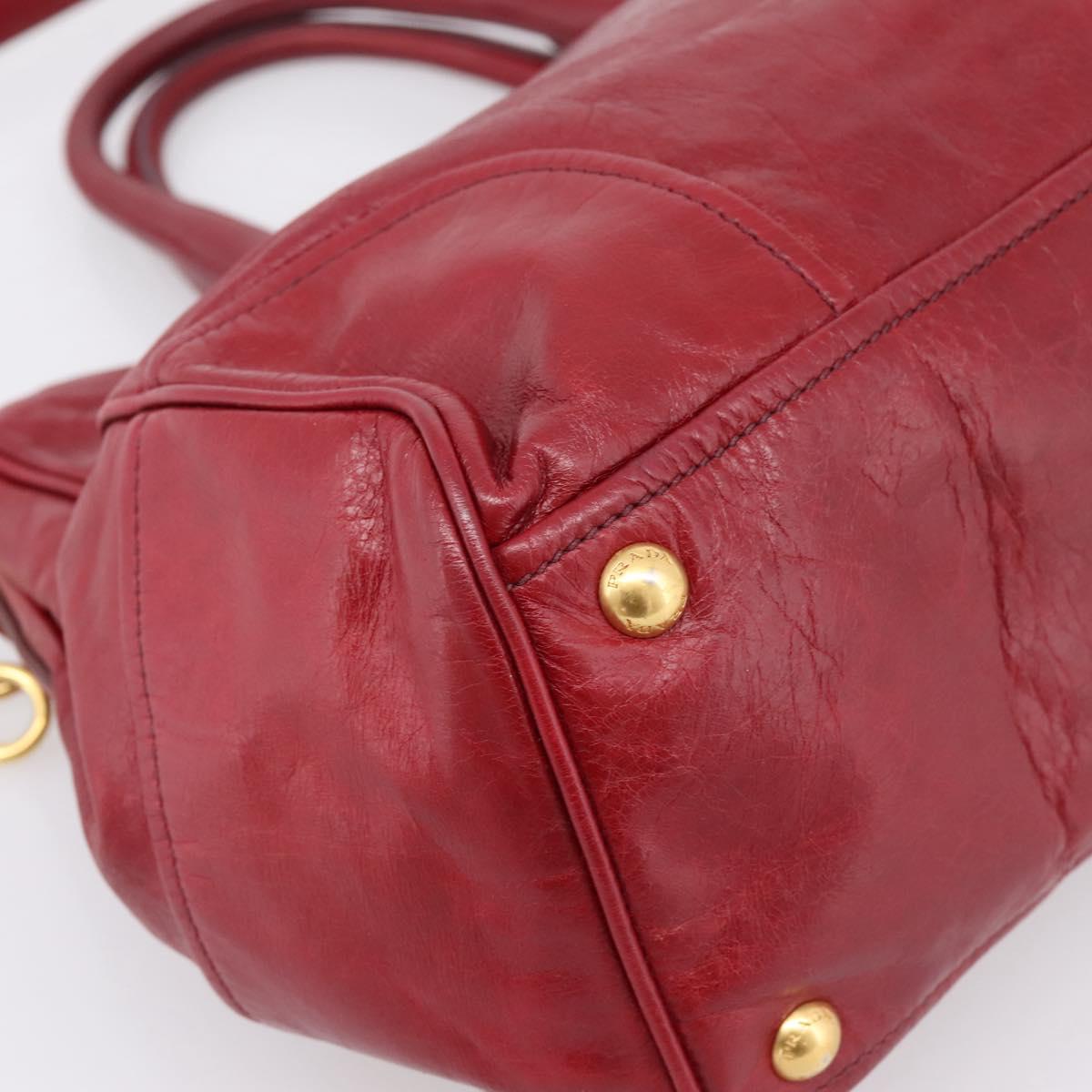 PRADA Hand Bag Vitter Shine 2way Red Gold Auth 204038