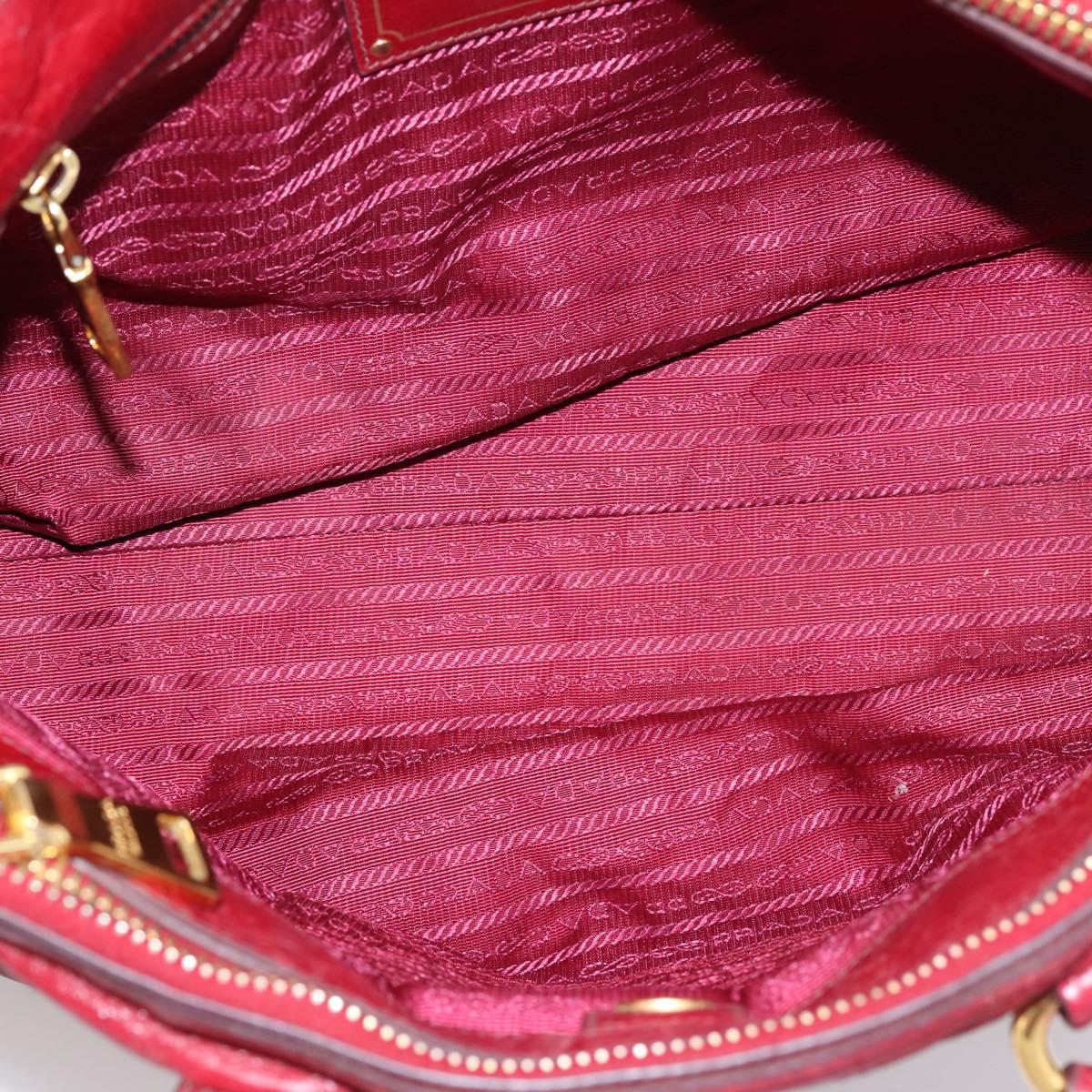 PRADA Hand Bag Vitter Shine 2way Red Gold Auth 204038