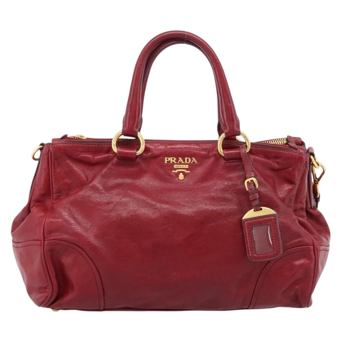 PRADA Hand Bag Vitter Shine 2way Red Gold Auth 204038
