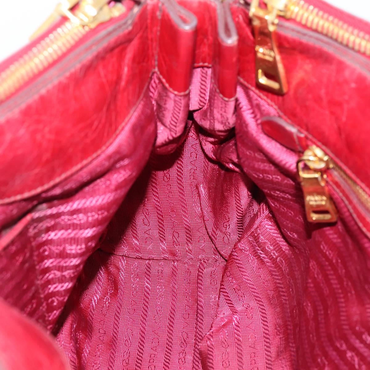 PRADA Hand Bag Vitter Shine 2way Red Gold Auth 204038