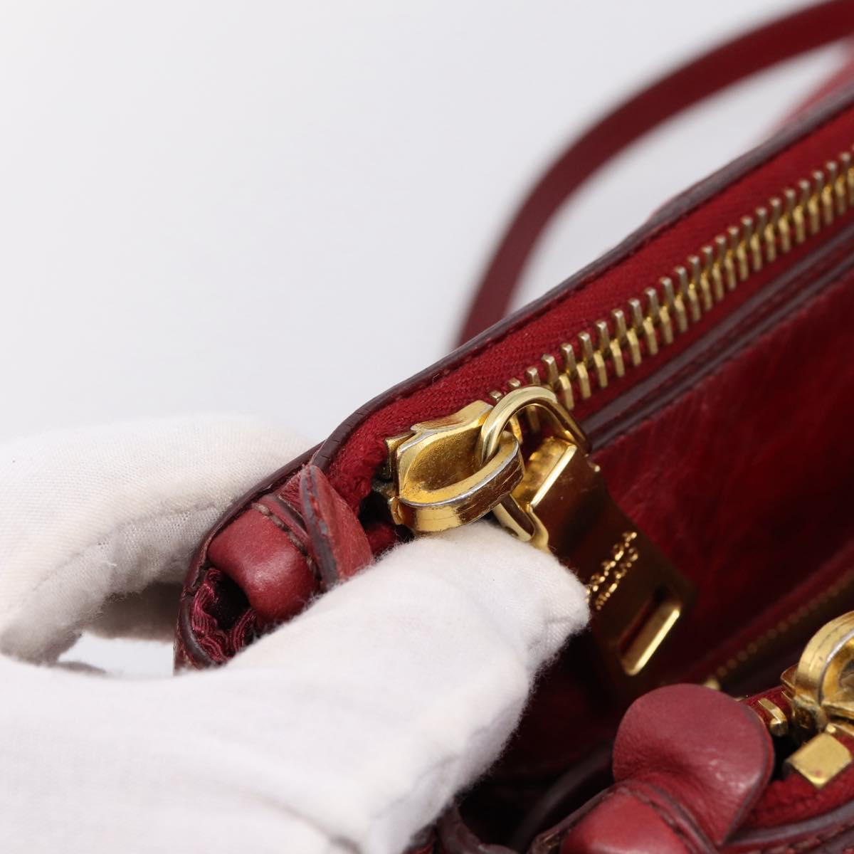 PRADA Hand Bag Vitter Shine 2way Red Gold Auth 204038