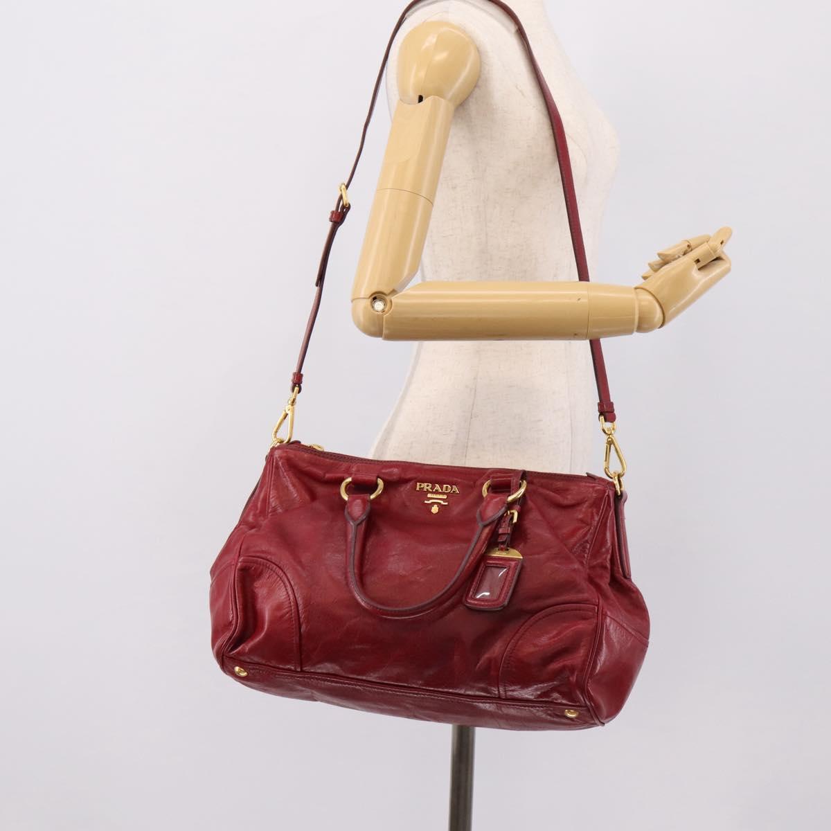 PRADA Hand Bag Vitter Shine 2way Red Gold Auth 204038