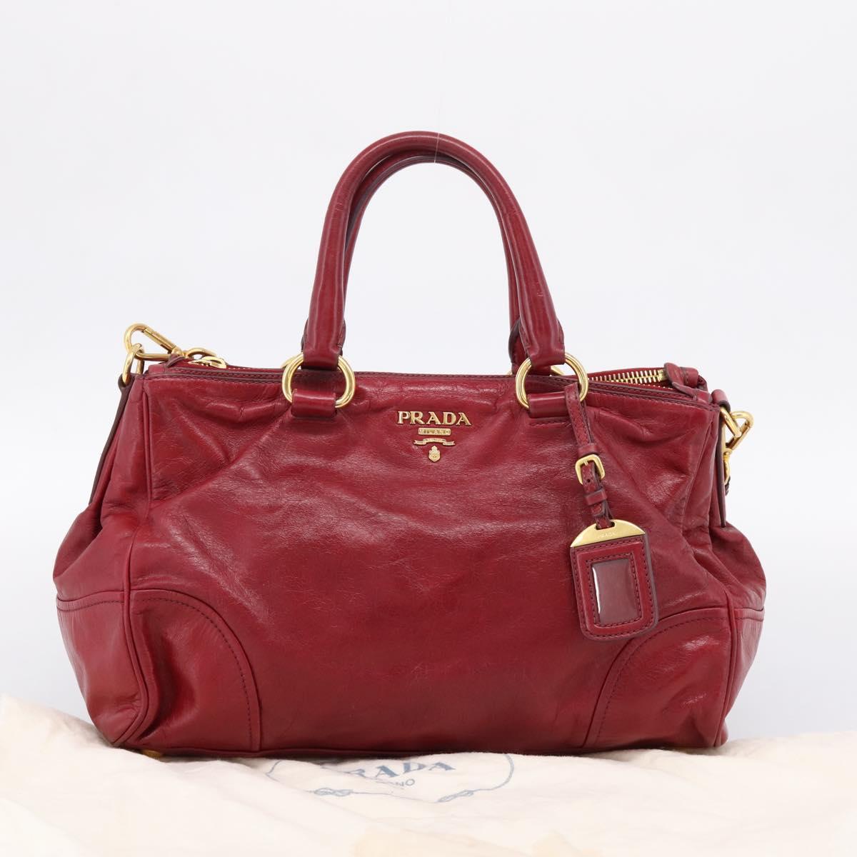 PRADA Hand Bag Vitter Shine 2way Red Gold Auth 204038