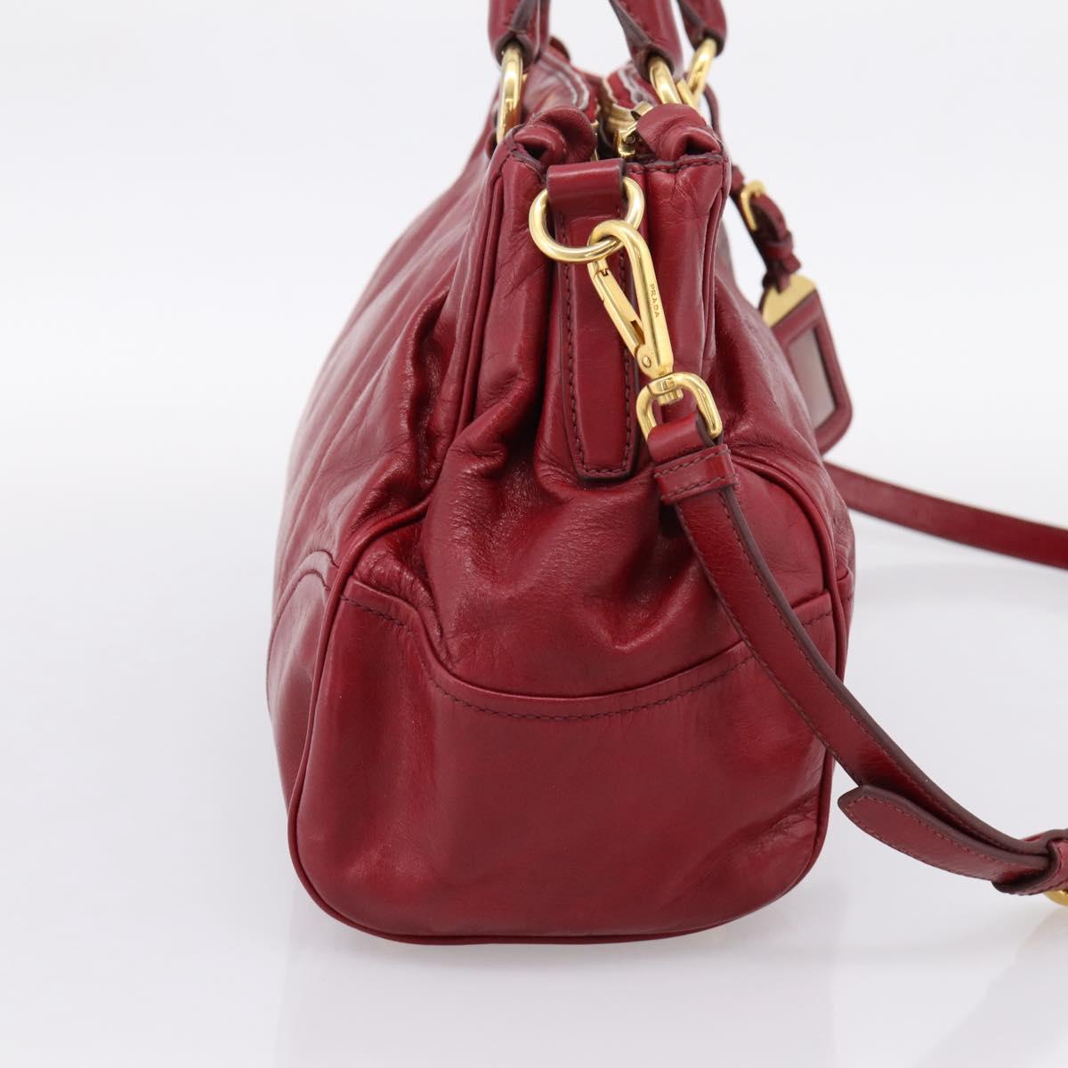 PRADA Hand Bag Vitter Shine 2way Red Gold Auth 204038