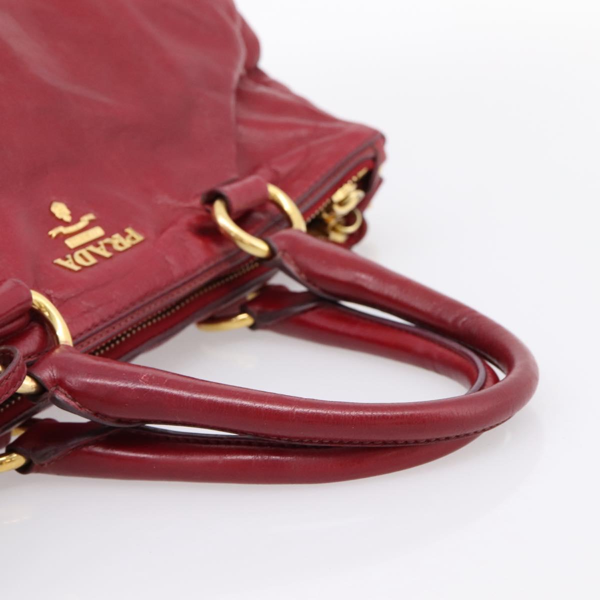 PRADA Hand Bag Vitter Shine 2way Red Gold Auth 204038
