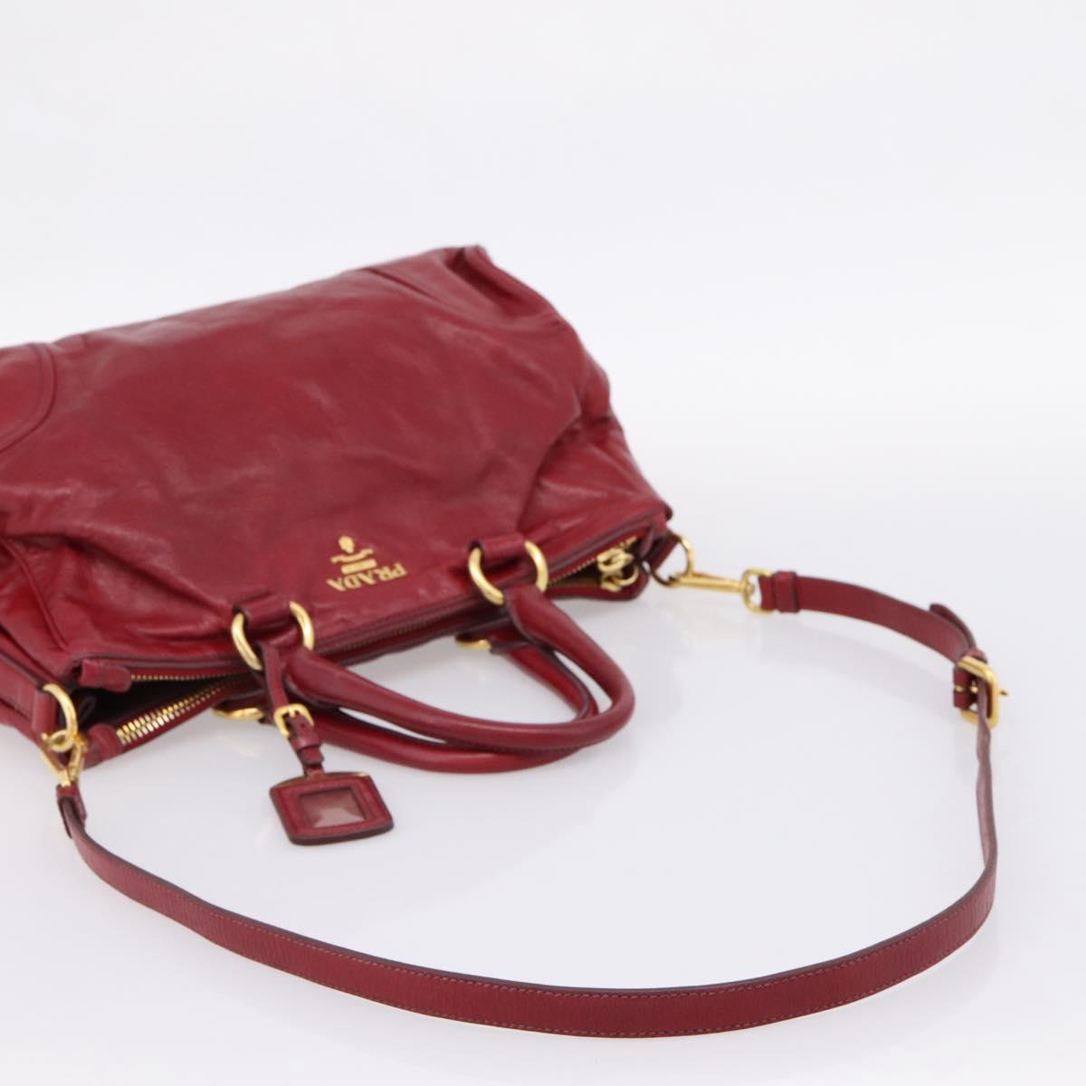PRADA Hand Bag Vitter Shine 2way Red Gold Auth 204038