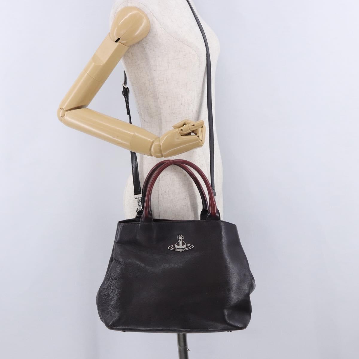 Vivienne Westwood Tote Bag Leather 2way Black Silver Auth 204042
