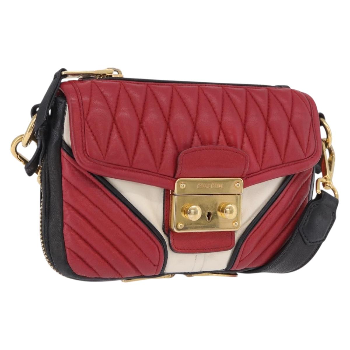 Miu Miu Biker Shoulder Bag Leather Red Gold Auth 204043A